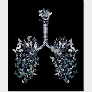 Lung Anatomy art,blue butterflies, Cancer Awareness Posters and Art